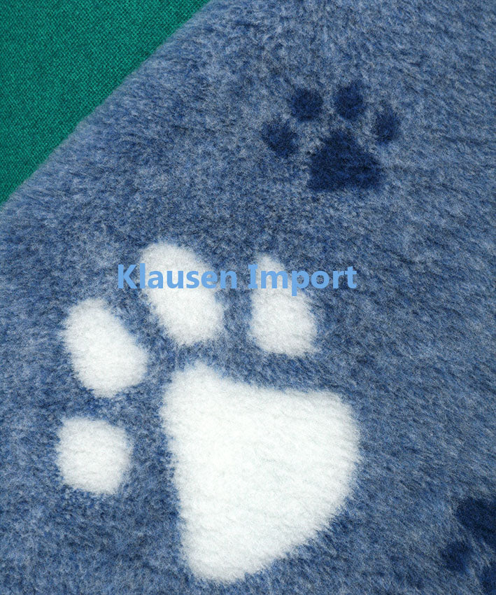 Vetbed | Blå m. Hvid Pote (stor) | Grøn Bagside