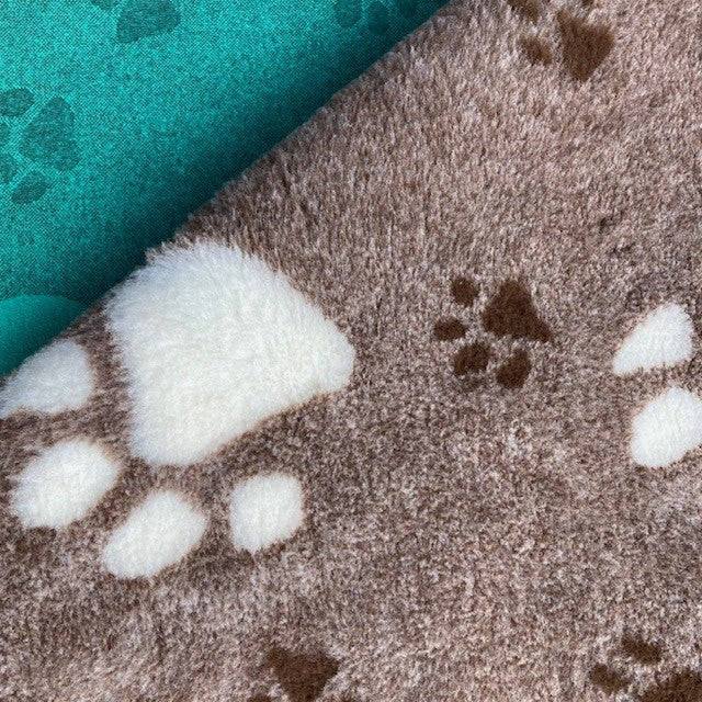 Vetbed | Beige m. Hvid Pote (stor) | Grøn Bagside