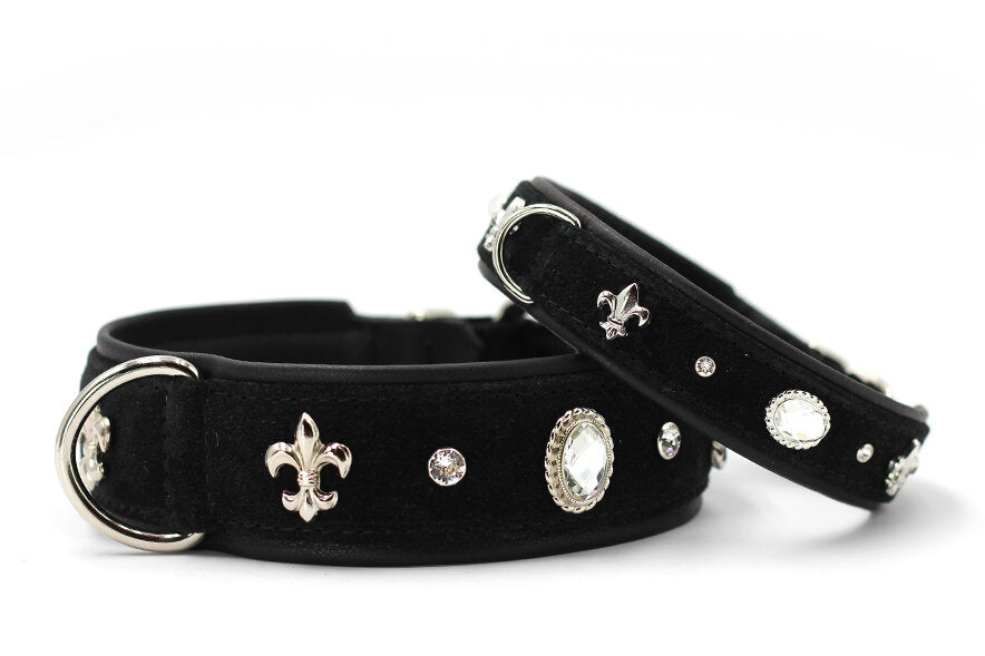 Maul | Læderhalsbånd Diamant ruskind | Sort M. Sølv