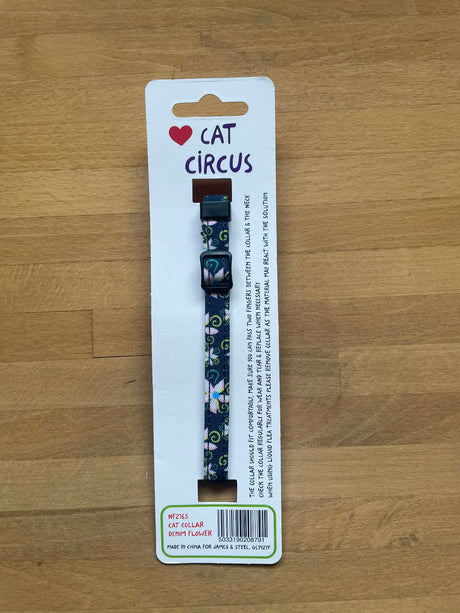 Halsbånd til kat | Blå med blomster